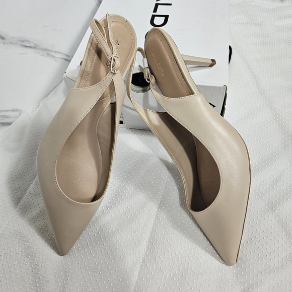 Aldo Criewiel Beige Kitten Heel Leather Slingback - NWT - Picture 6 of 10